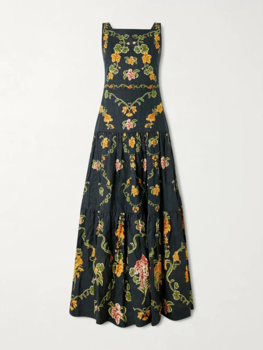 ZARA Elegant Linen Sleeveless Floral Patchwork Maxi Dress